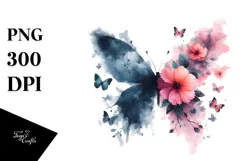 Half Flower Butterfly Silhouettes PNG Product Image 1