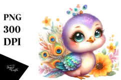 Colorful Baby Peacock | Watercolor Clipart Product Image 1