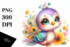 Colorful Baby Peacock | Watercolor Clipart Product Image 1