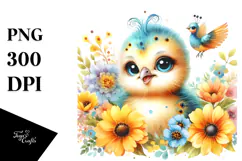 Colorful Baby Peacock | Watercolor Clipart Product Image 1
