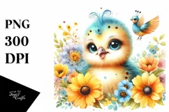 Colorful Baby Peacock | Watercolor Clipart Product Image 1