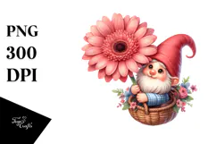 Cute Gnome with Gerbera, Transparent PNG Product Image 1