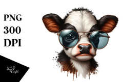 Funny Baby Cow with Sunglasses, Watercolor Design Product Image 1