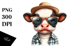 Funny Baby Cow with Sunglasses, Watercolor Design Product Image 1