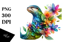 Vibrant Watercolor Otter with 3D Looking Flowers, 20 oz Product Image 1