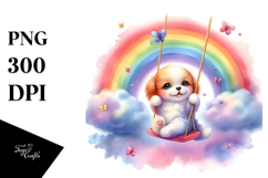 Colorful Watercolor Baby Dog Swinging Rainbow Product Image 1