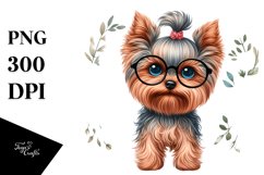 Watercolor Yorkshire Terrier Floral Frame Clipart Product Image 1