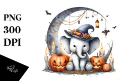 Elephant Dressed for Halloween on Moon PNG Product Image 1