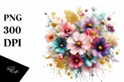 Watercolor Abstract Colorful Bouquet with Cosmos | Product Image 3