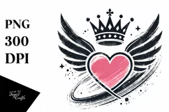 Simple Heart with Wings and Crown PNG Product Image 1