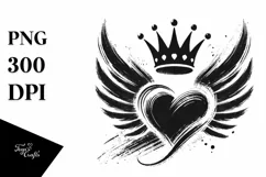 Simple Heart with Wings and Crown PNG Product Image 1