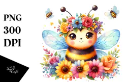 Vibrant Flower Crown | Cartoon-Style Watercolor Clipart Product Image 1