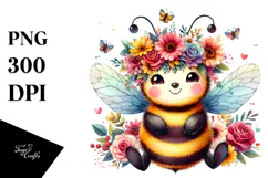 Vibrant Flower Crown | Cartoon-Style Watercolor Clipart Product Image 1