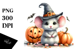 Cute Baby Mouse in Simple Halloween Scenery PNG Product Image 1