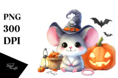 Cute Baby Mouse in Simple Halloween Scenery PNG Product Image 1