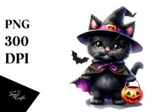 Cute Halloween Cat | Watercolor Clipart Product Image 1