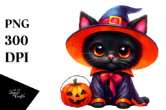 Cute Halloween Cat | Watercolor Clipart Product Image 1