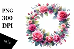 Vibrant Abstract Wreath with Pink Roses Clipart Product Image 1