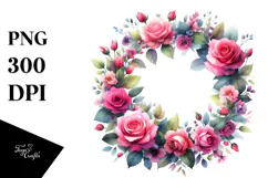 Vibrant Abstract Wreath with Pink Roses Clipart Product Image 1