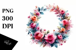 Vibrant Abstract Wreath with Pink Roses Clipart Product Image 1