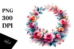 Vibrant Abstract Wreath with Pink Roses Clipart Product Image 1