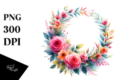 Vibrant Abstract Wreath with Pink Roses Clipart Product Image 1