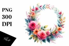 Vibrant Abstract Wreath with Pink Roses Clipart Product Image 3