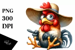 Funny Rooster with Sun Hat Watercolor Clipart Product Image 3