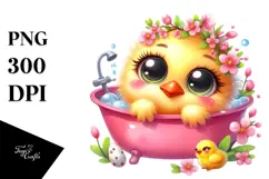 Goofy Baby Chicken in Bathtub PNG Product Image 1