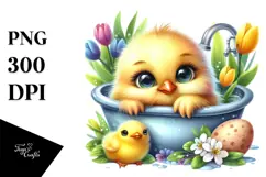 Goofy Baby Chicken in Bathtub PNG Product Image 1