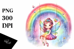 Colorful Cute Fairy Swinging From Rainbow | Sublimation Product Image 1
