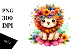 Vibrant Flower Crown | Cartoon-Style Watercolor Clipart Product Image 1
