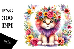 Vibrant Flower Crown | Cartoon-Style Watercolor Clipart Product Image 1