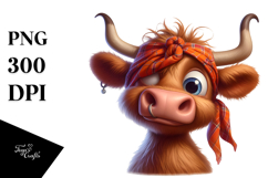Goofy Highland Cow with Bandana, PNG Product Image 1