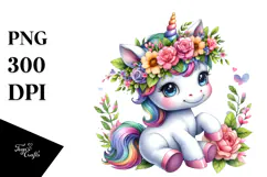 Unicorn Playing with Floral Wreath, Transparent PNG Product Image 1