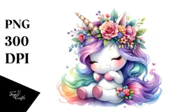Unicorn Playing with Floral Wreath, Transparent PNG Product Image 1