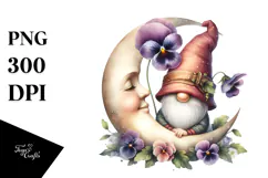 Cute GNOME with Pansy on Moon PNG Product Image 1