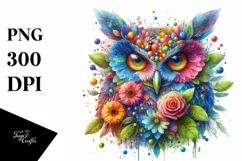 Vibrant Owl with 3D Flowers PNG Product Image 3