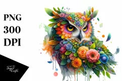 Vibrant Owl with 3D Flowers PNG Product Image 3