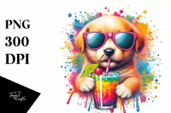 Puppy Drinking Colorful Drink | Watercolor Clipart Product Image 3