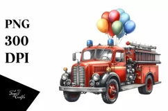 Watercolor Vintage Fire Engine with Balloons | Oilish Product Image 3