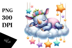 Cute Baby Rhino Sleeping PNG Product Image 1