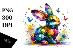 Colorful Bunny on Splashy Background PNG Product Image 1