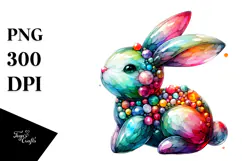 Colorful Bunny on Splashy Background PNG Product Image 1