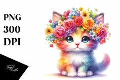 Cartoon-style Kitten with Flower Crown PNG Product Image 3