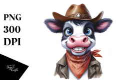 Watercolor Cow with Phishing Road | Clipart Product Image 1