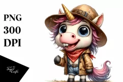 Watercolor Unicorn With Hat Bandana and Raincoat | Product Image 1