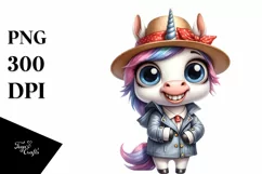 Watercolor Unicorn With Hat Bandana and Raincoat | Product Image 3