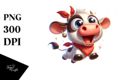 Cute Cartoon Cow Jumping PNG Product Image 1
