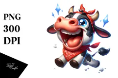 Cartoony Cow Jumping PNG Product Image 1